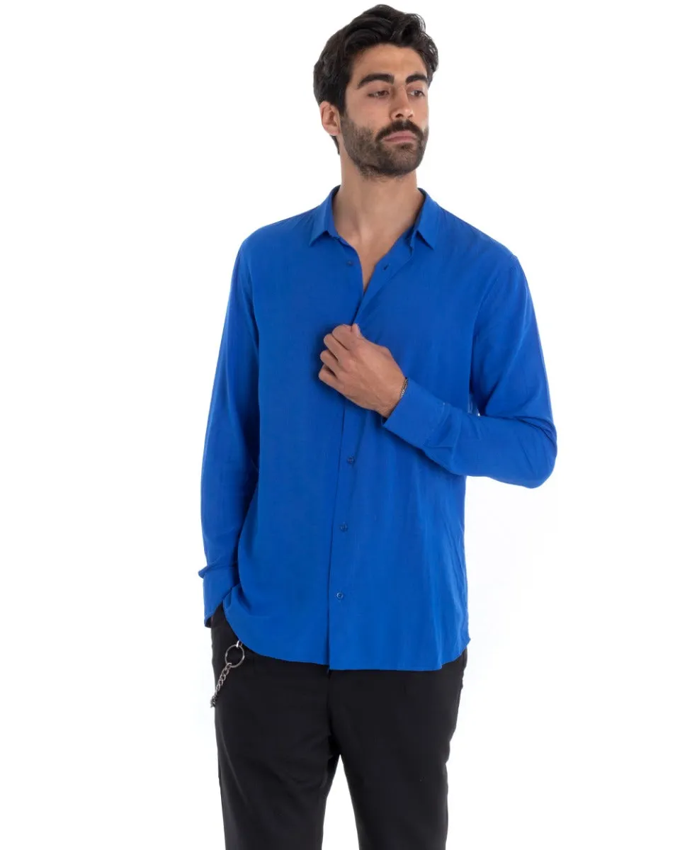 Camicia Uomo Sartoriale Con Colletto Manica Lunga Basic Viscosa Morbida Blu Royal GIOSAL-C2362A