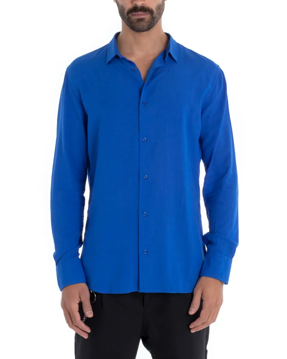 Camicia Uomo Sartoriale Con Colletto Manica Lunga Basic Viscosa Morbida Blu Royal GIOSAL-C2362A