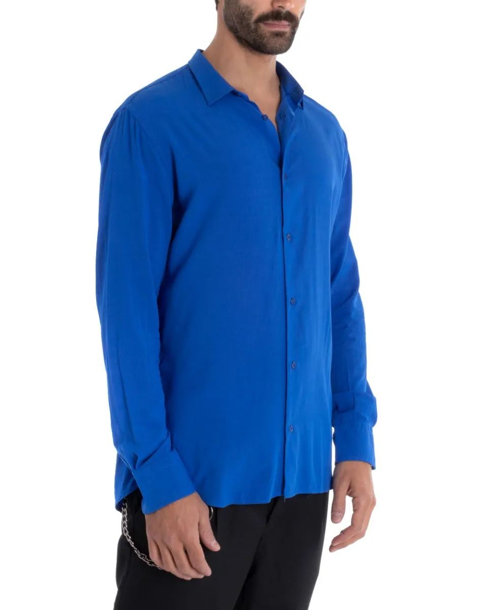 Camicia Uomo Sartoriale Con Colletto Manica Lunga Basic Viscosa Morbida Blu Royal GIOSAL-C2362A