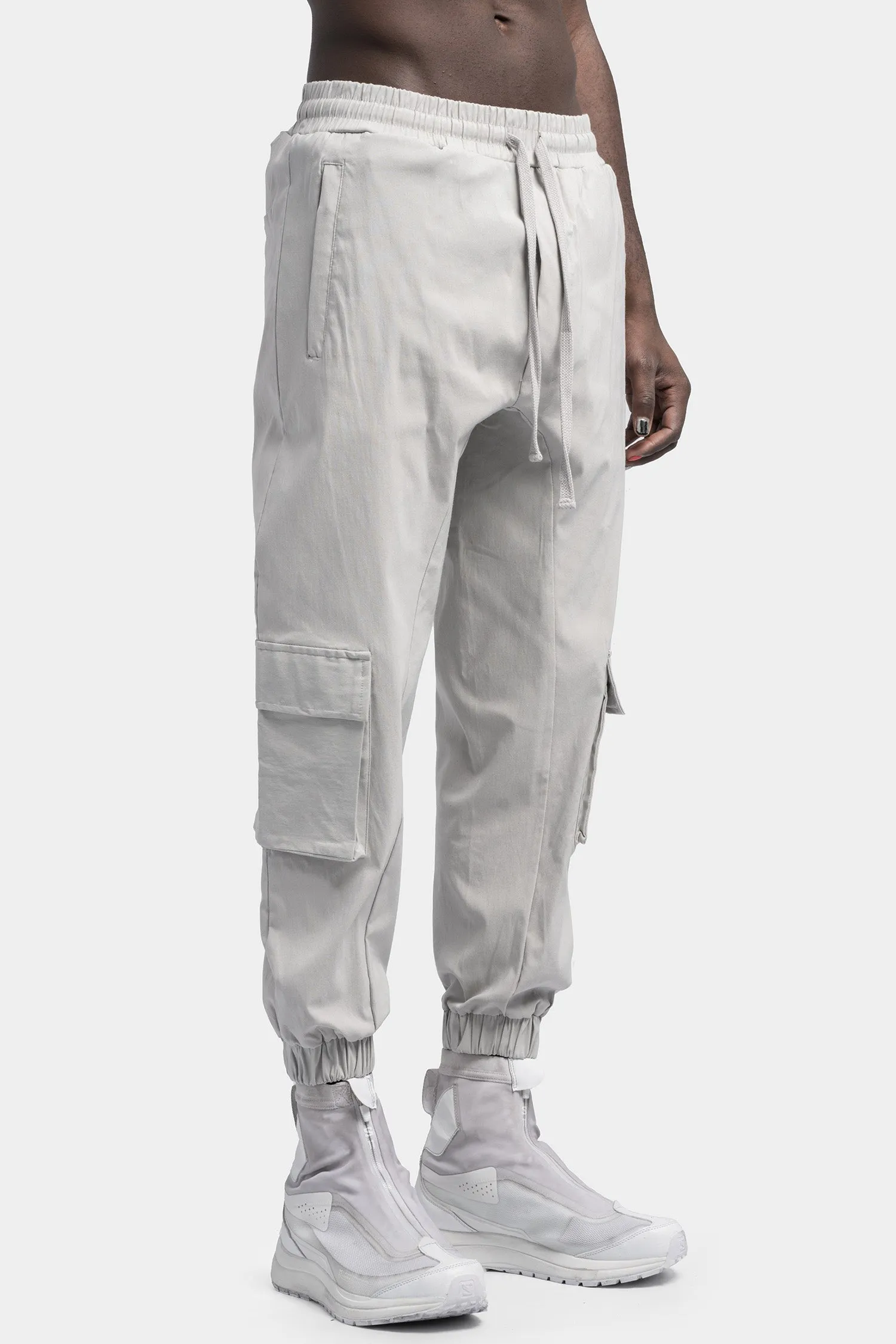 Cargo pocket drawstring pants, Silver