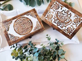 Carved Wood Box || Lotus & Flower of Life