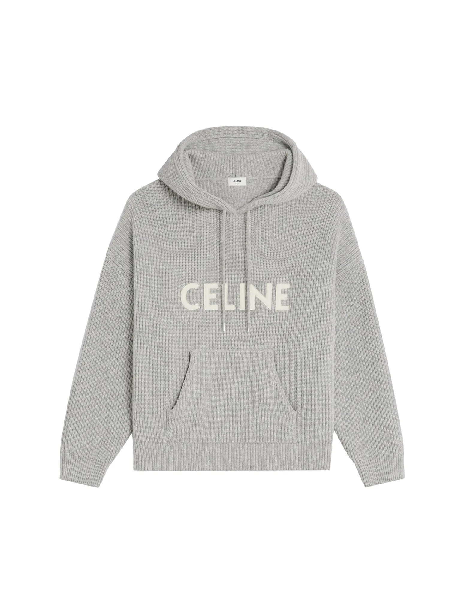 CELINE HOODED SWEATER IN LIGHT GRAY RIBBED WOOL