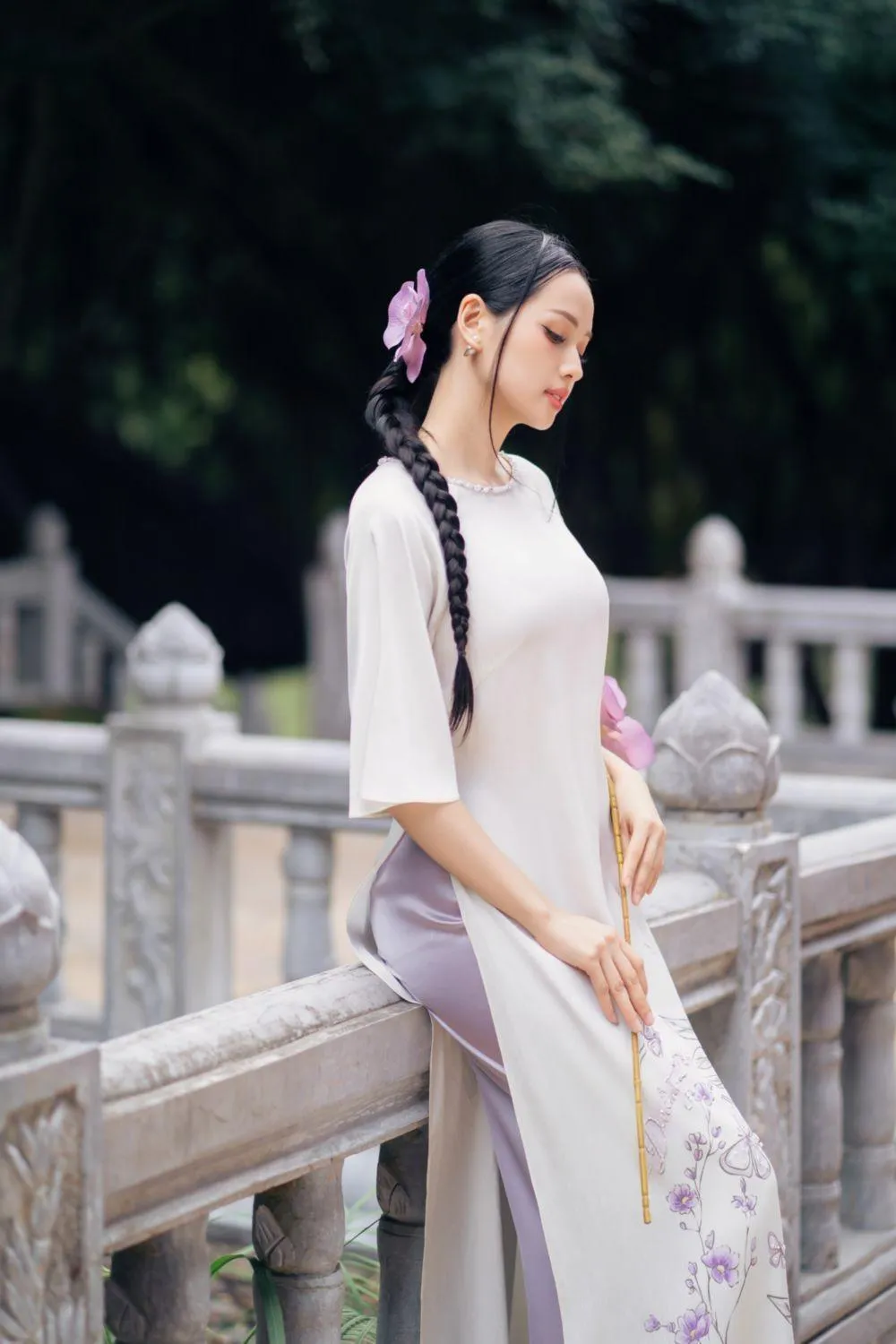 Chau Dan A-line Middle Sleeved Silk Floor Length Ao Dai