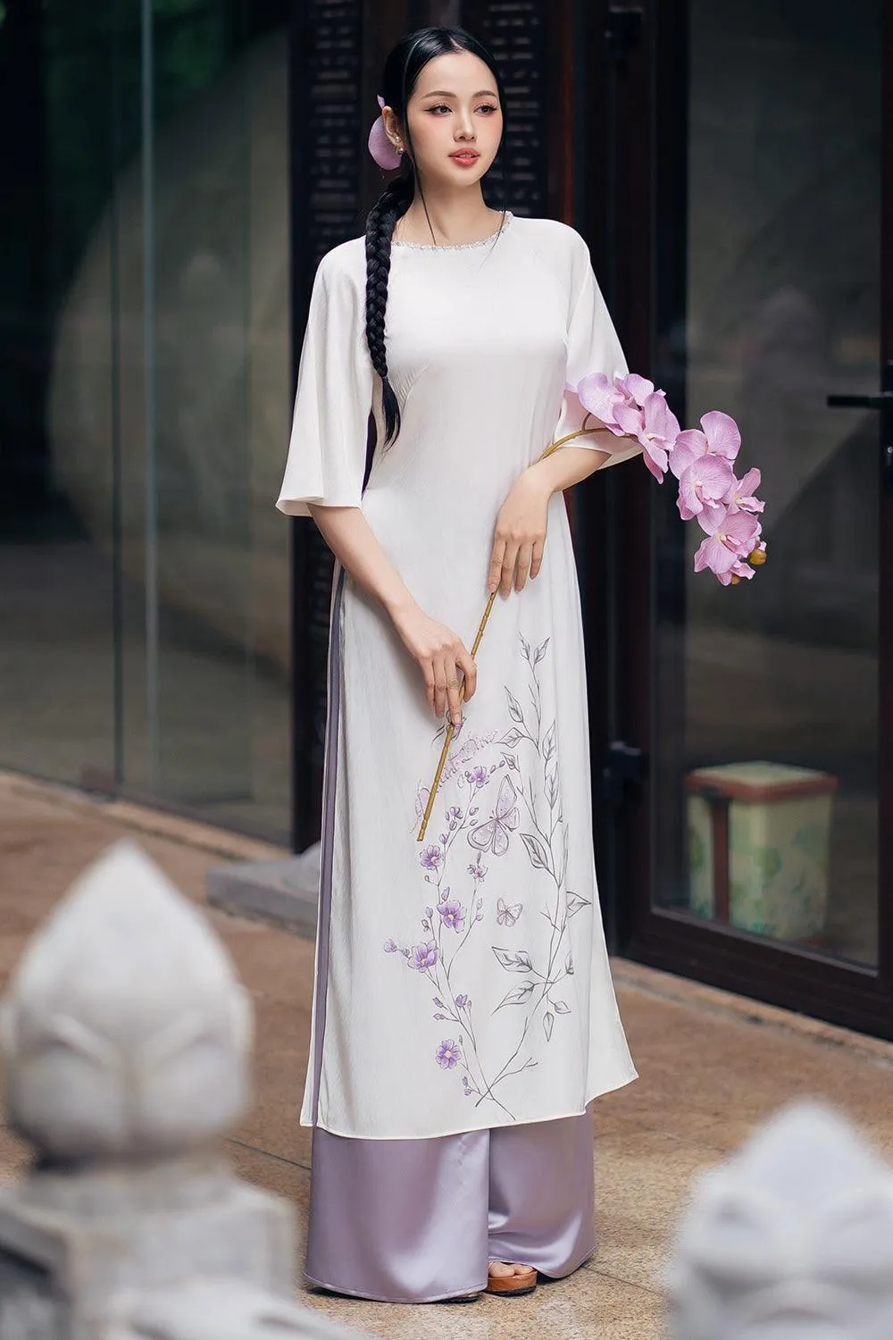 Chau Dan A-line Middle Sleeved Silk Floor Length Ao Dai