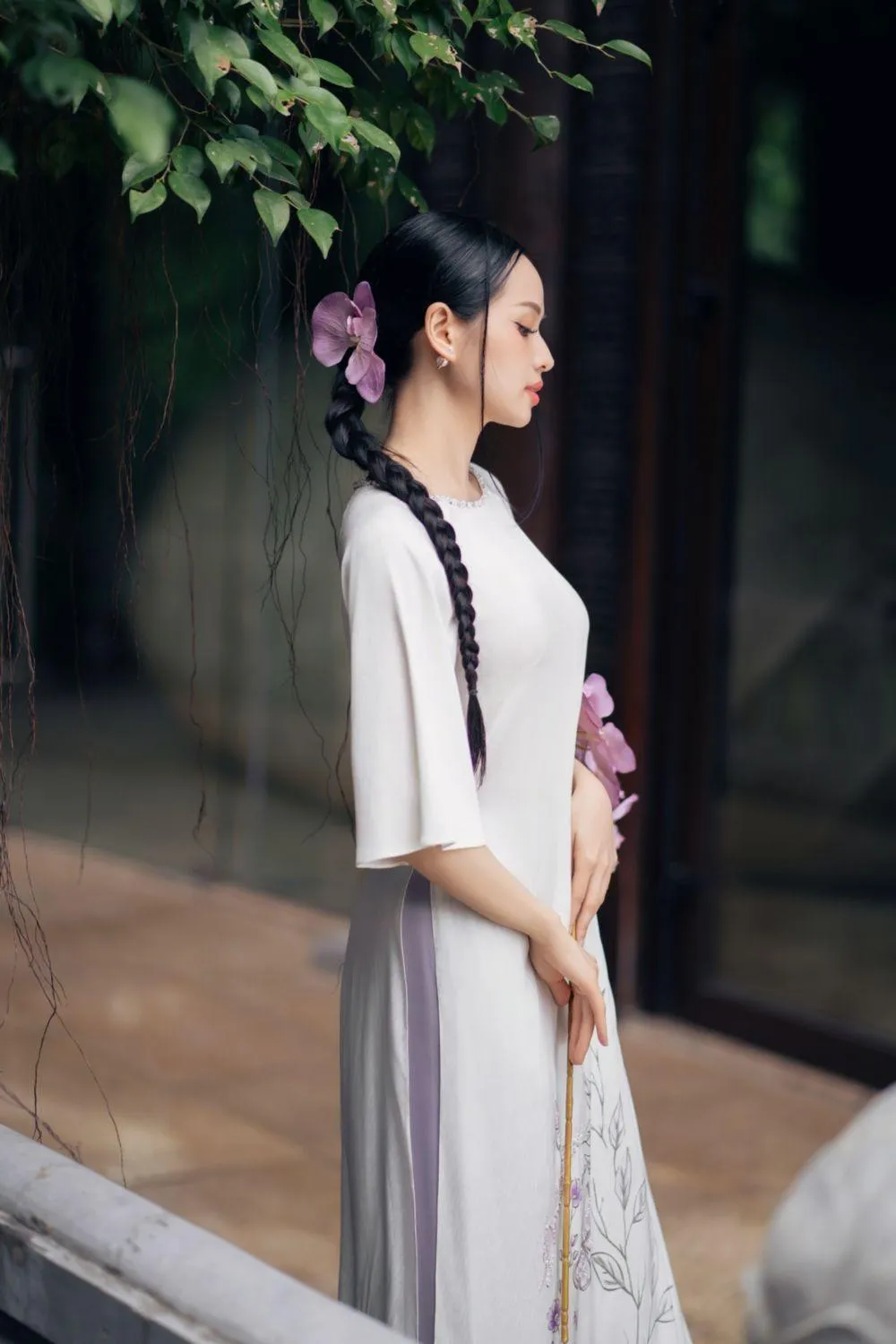 Chau Dan A-line Middle Sleeved Silk Floor Length Ao Dai