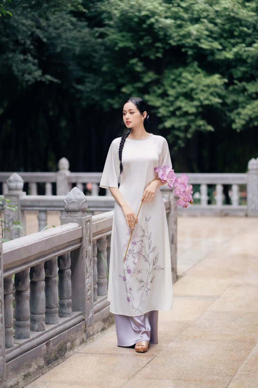 Chau Dan A-line Middle Sleeved Silk Floor Length Ao Dai