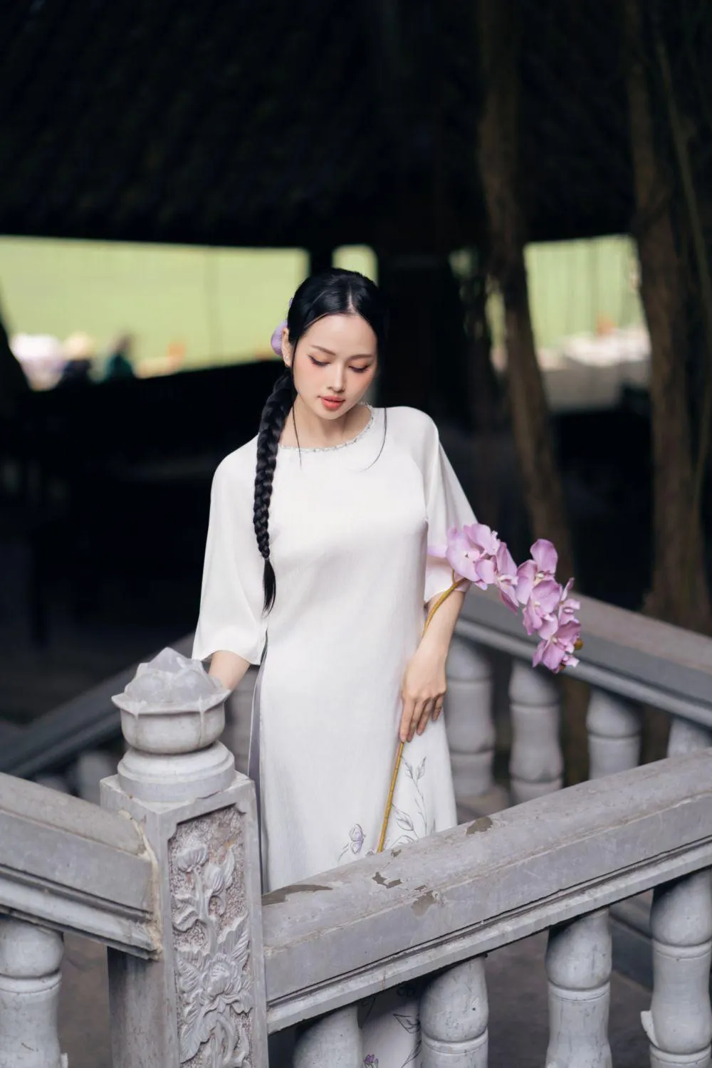 Chau Dan A-line Middle Sleeved Silk Floor Length Ao Dai