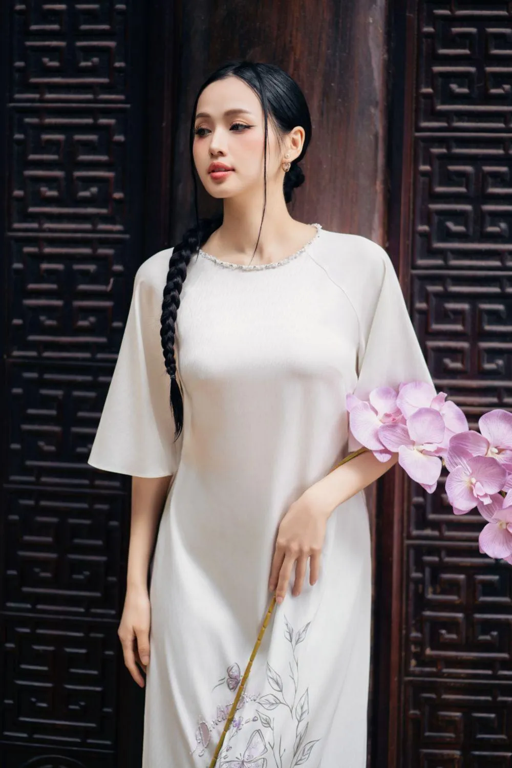 Chau Dan A-line Middle Sleeved Silk Floor Length Ao Dai