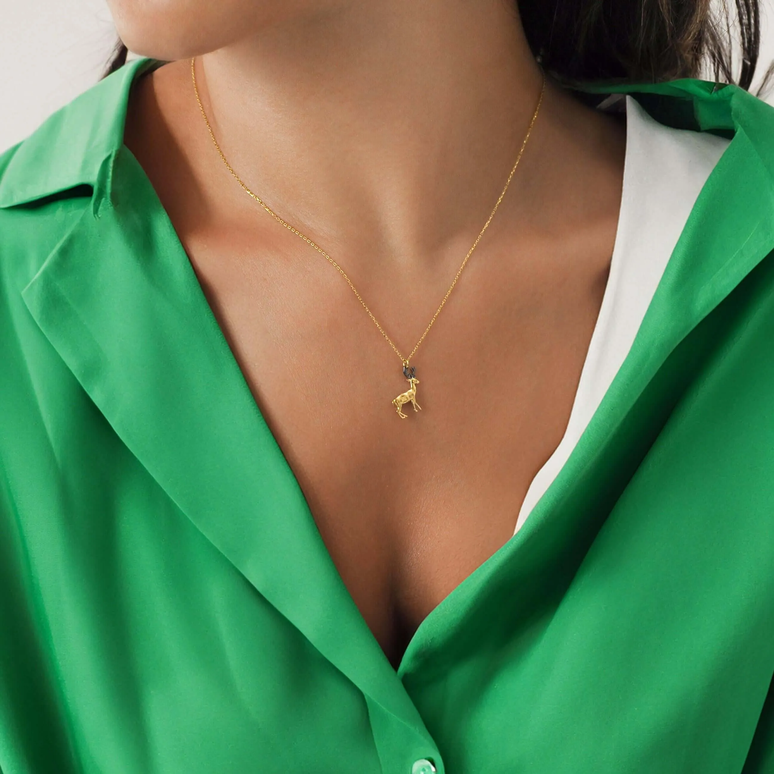 Christmas Deer Necklace | 14K Solid Gold