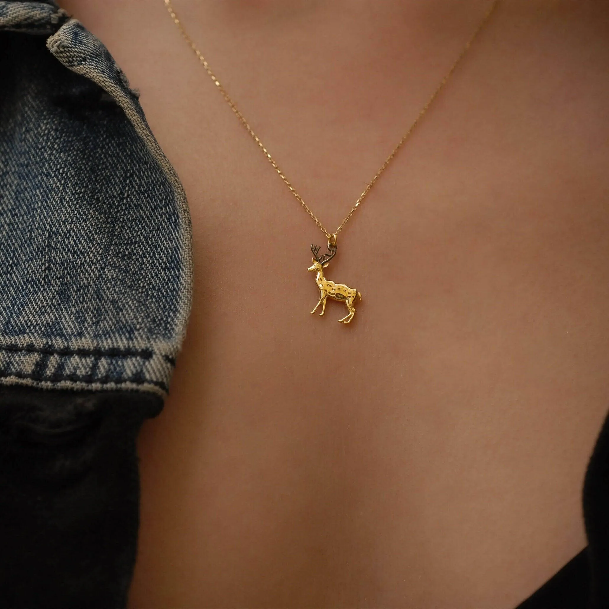 Christmas Deer Necklace | 14K Solid Gold