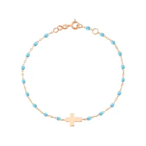 Cross Charm Classic Gigi Turquoise bracelet, Rose Gold, 6.7"