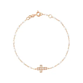 Cross Charm Classic Gigi White diamond bracelet, Rose Gold, 6.7"