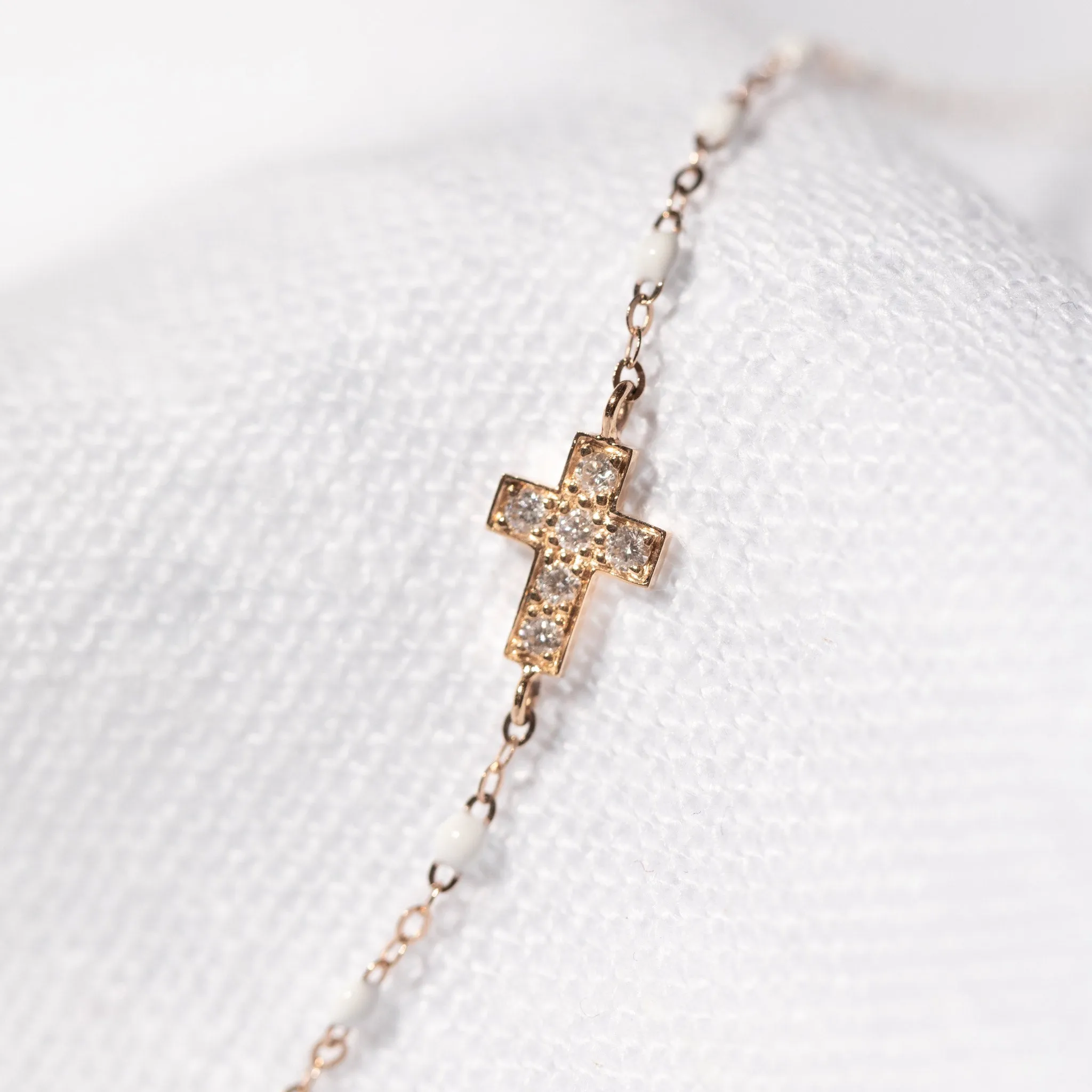 Cross Charm Classic Gigi White diamond bracelet, Rose Gold, 6.7"