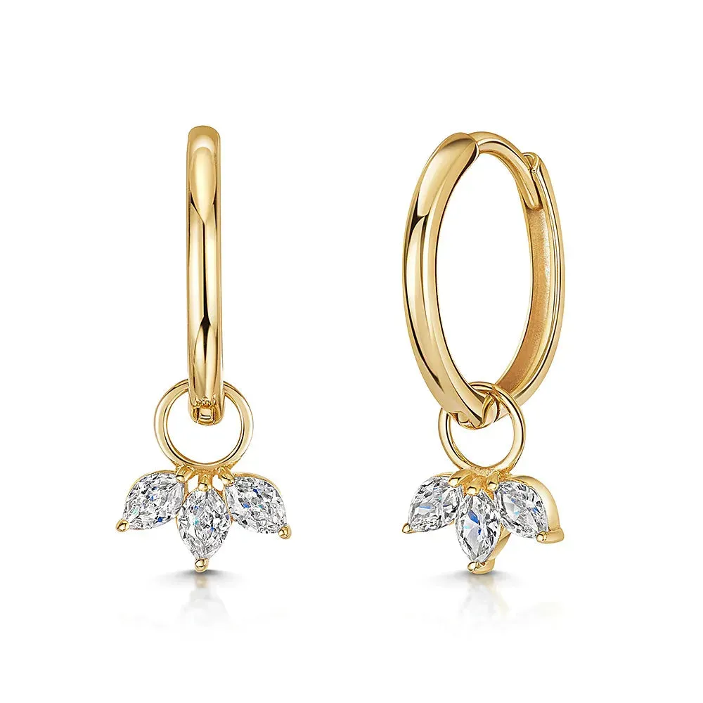 Crystal Three-Petal Hoop Earrings