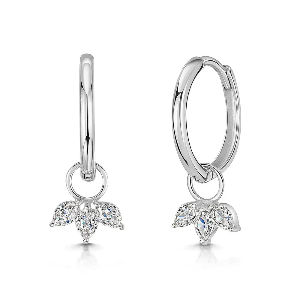 Crystal Three-Petal Hoop Earrings