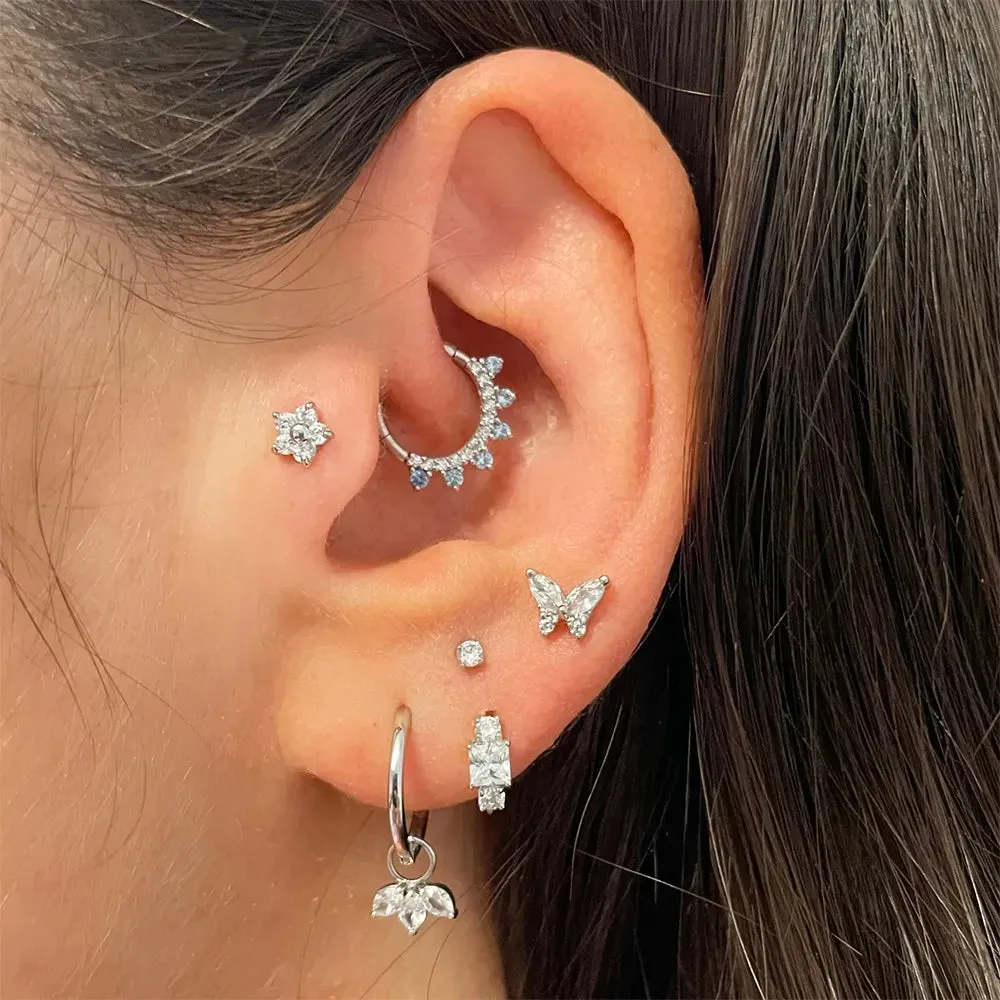 Crystal Three-Petal Hoop Earrings