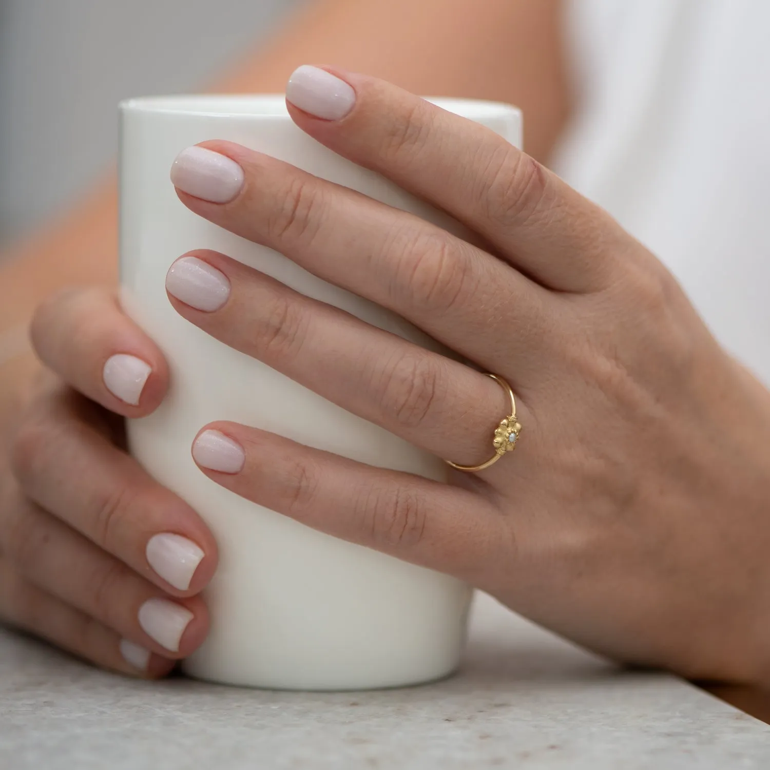 Dainty Gold Flower Ring - Seed Pearl Ring