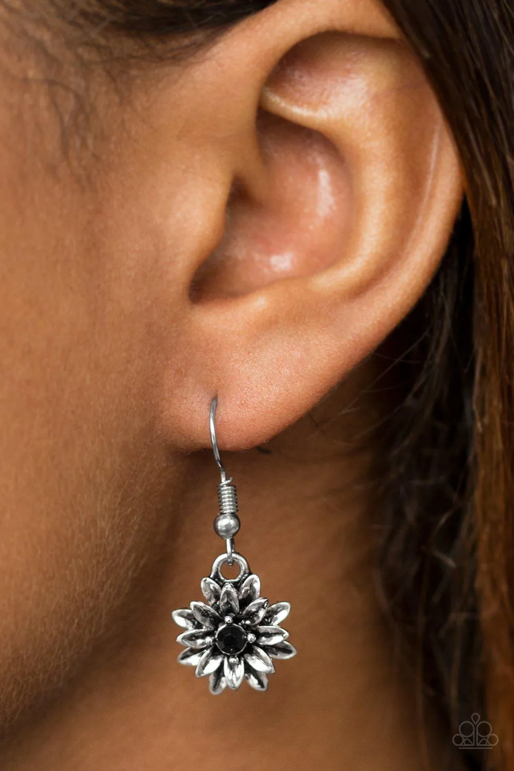 Diamonds and Daisies Black Flower Earrings - Paparazzi Accessories