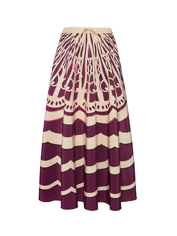 Drawstring Skirt in Fans Placee Purple