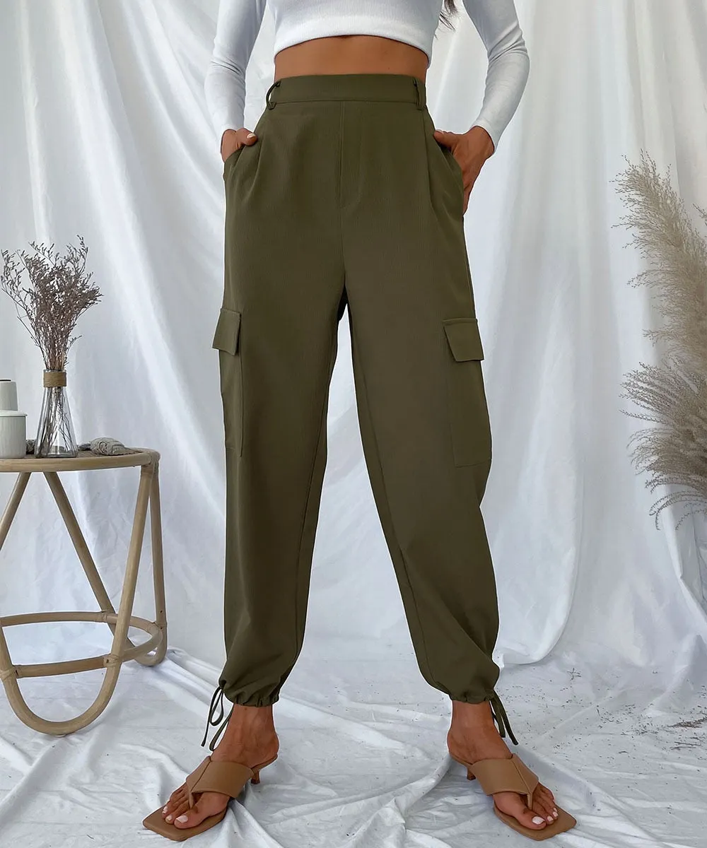 DressBetty - Drawstring Hem Solid Cargo Pants