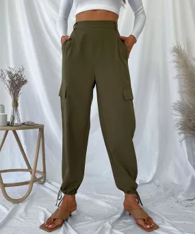 DressBetty - Drawstring Hem Solid Cargo Pants