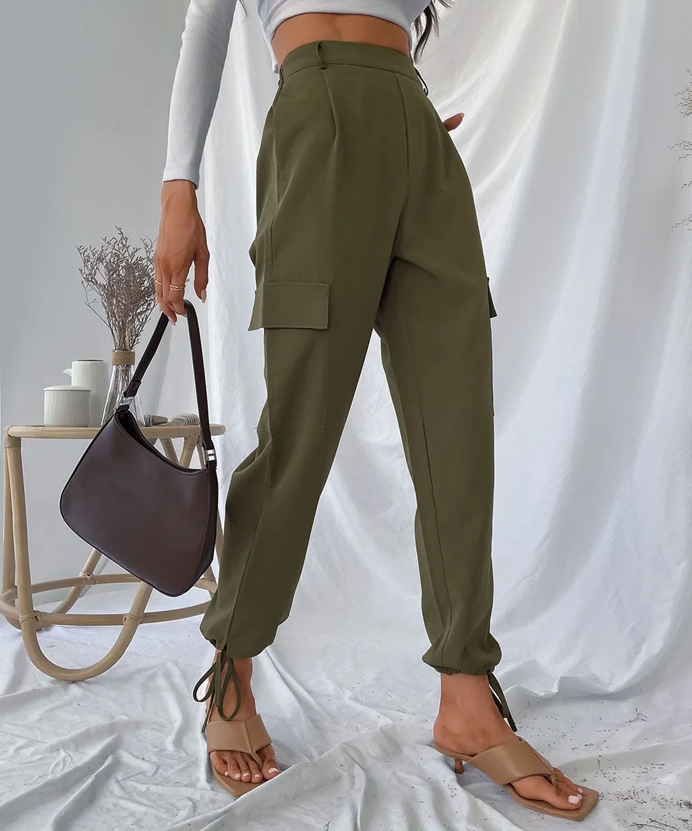 DressBetty - Drawstring Hem Solid Cargo Pants