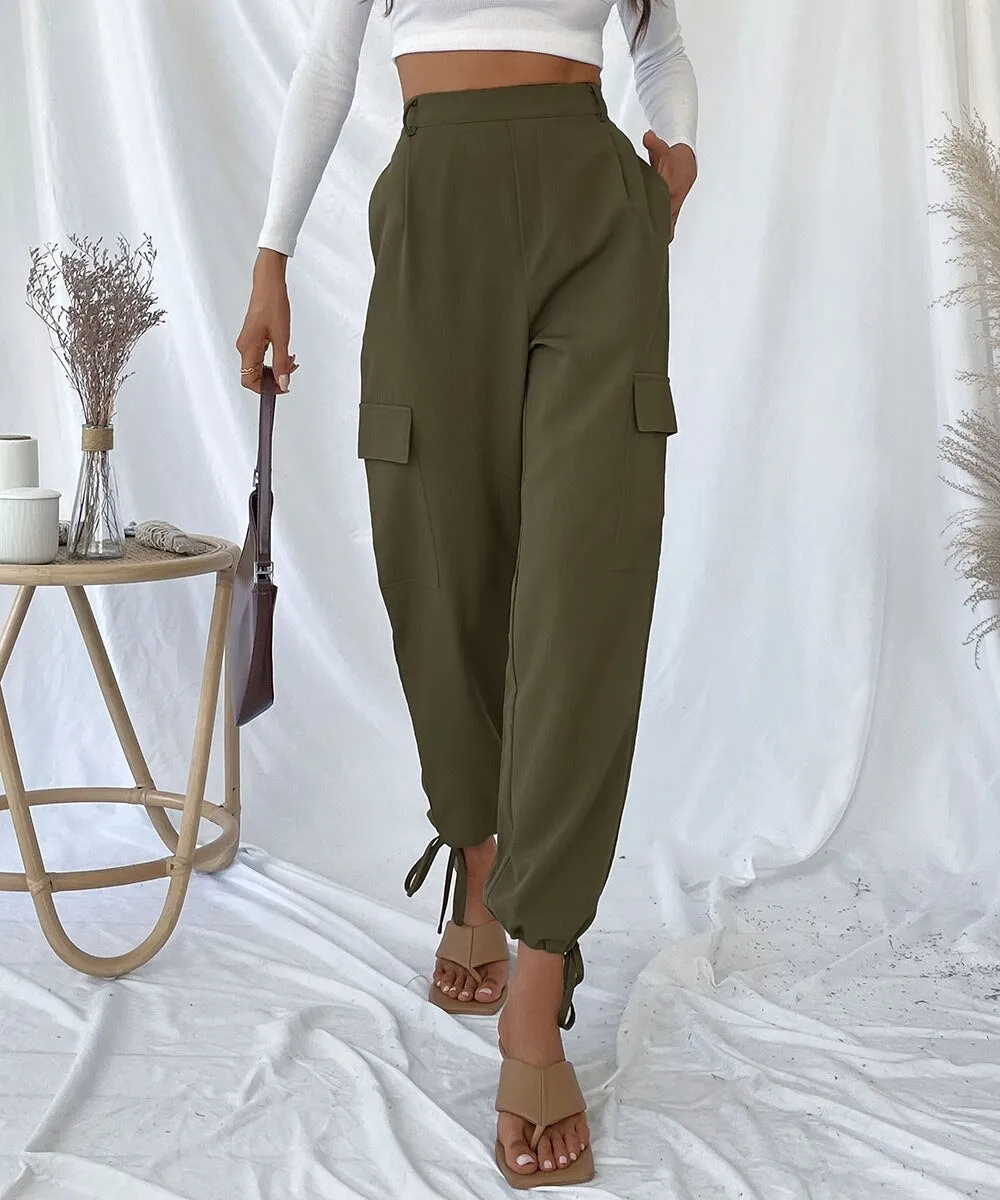 DressBetty - Drawstring Hem Solid Cargo Pants