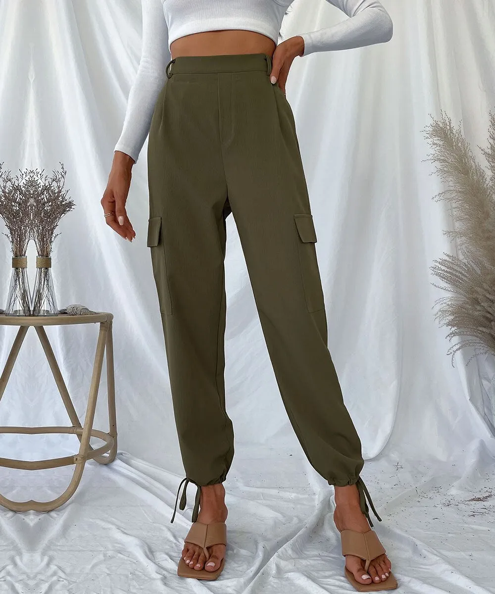 DressBetty - Drawstring Hem Solid Cargo Pants