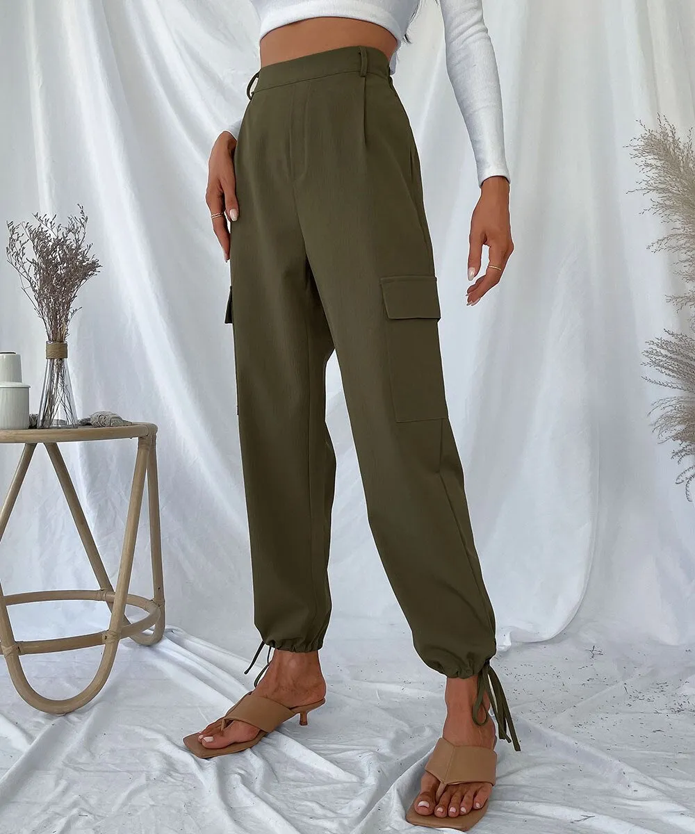 DressBetty - Drawstring Hem Solid Cargo Pants