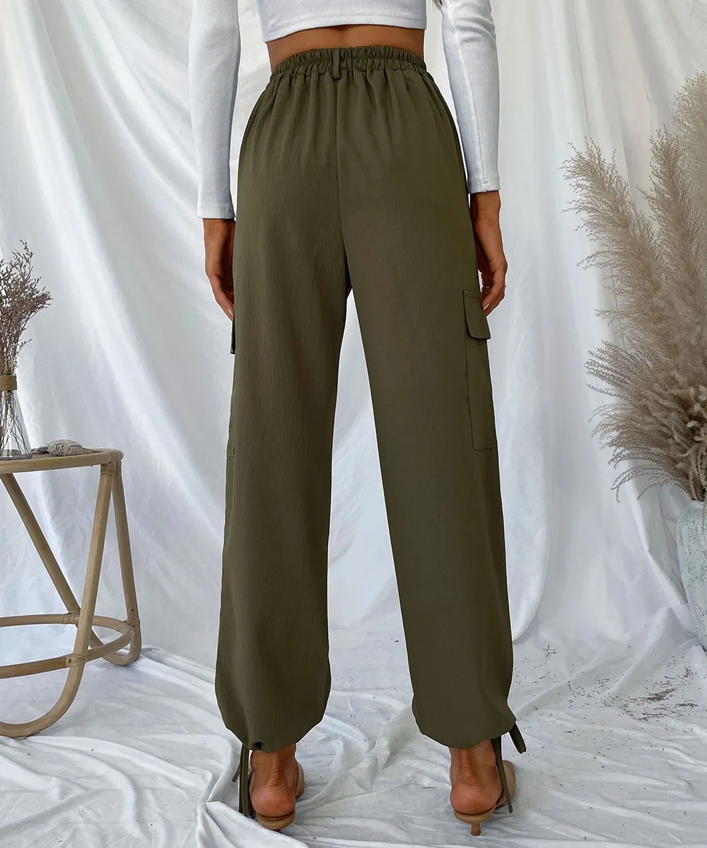 DressBetty - Drawstring Hem Solid Cargo Pants