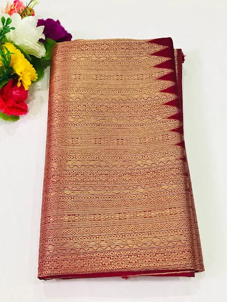 Elegant Maroon Color Borderless Raw Silk Saree