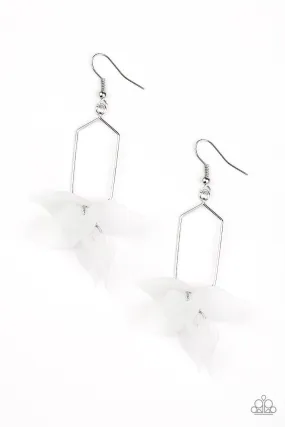 Extra Ethereal White Acrylic Flower Petal Earrings - Paparazzi Accessories