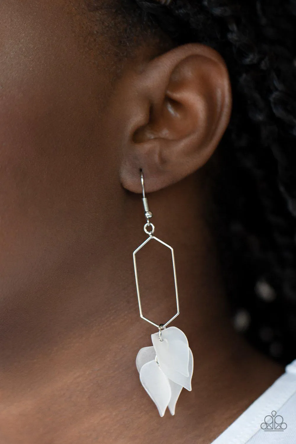 Extra Ethereal White Acrylic Flower Petal Earrings - Paparazzi Accessories