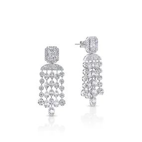 Fallon 5 Carat Combine Mix Shape Diamond Chandelier Earrings in 14k White Gold