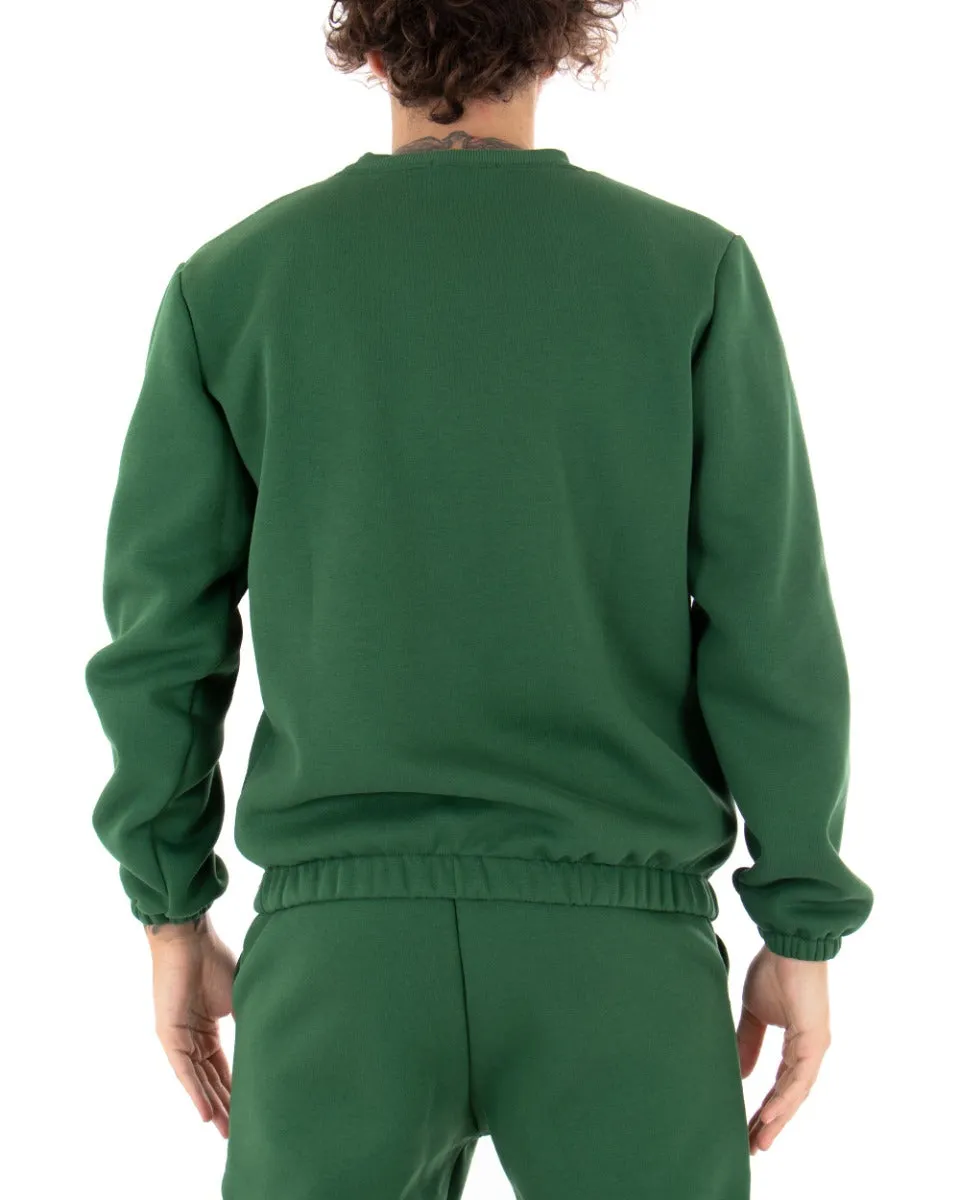 Felpa Uomo Girocollo Maglia Felpata Basic Tinta Unita Verde Regular Fit GIOSAL-F2878A