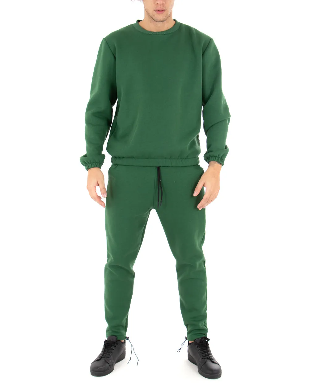 Felpa Uomo Girocollo Maglia Felpata Basic Tinta Unita Verde Regular Fit GIOSAL-F2878A