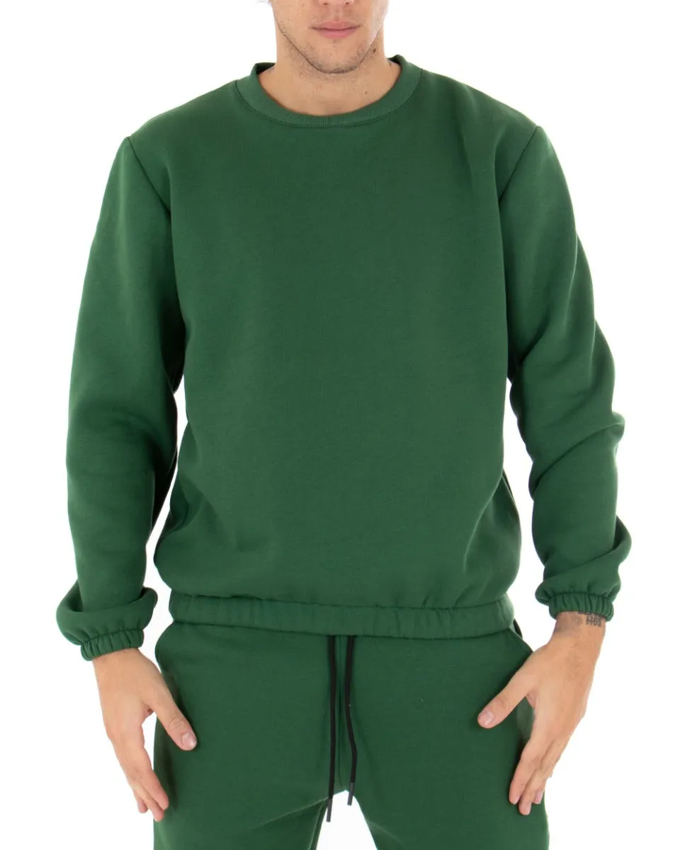 Felpa Uomo Girocollo Maglia Felpata Basic Tinta Unita Verde Regular Fit GIOSAL-F2878A