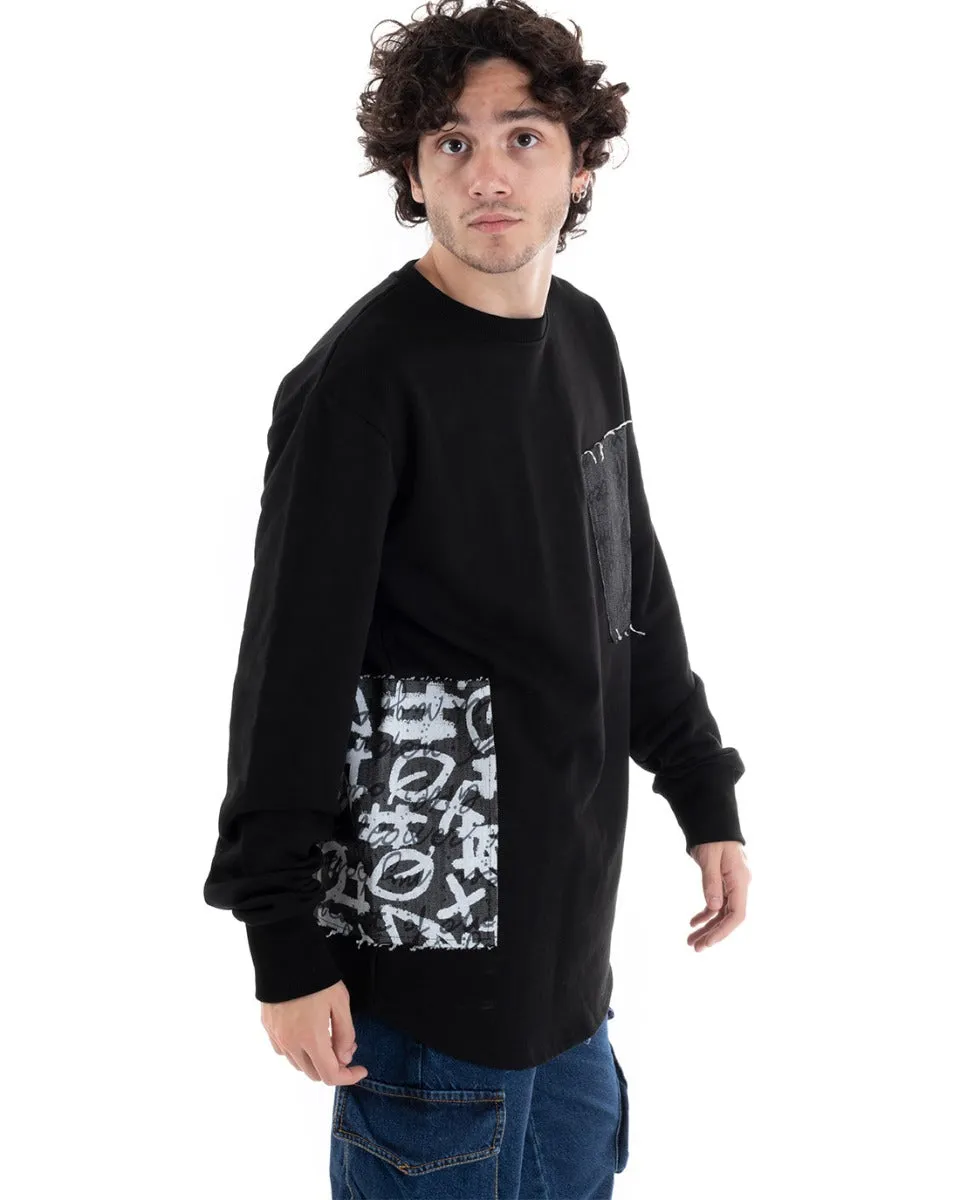 Felpa Uomo Girocollo Maglia Oversize Nero Con Stampa GIOSAL-F2640A