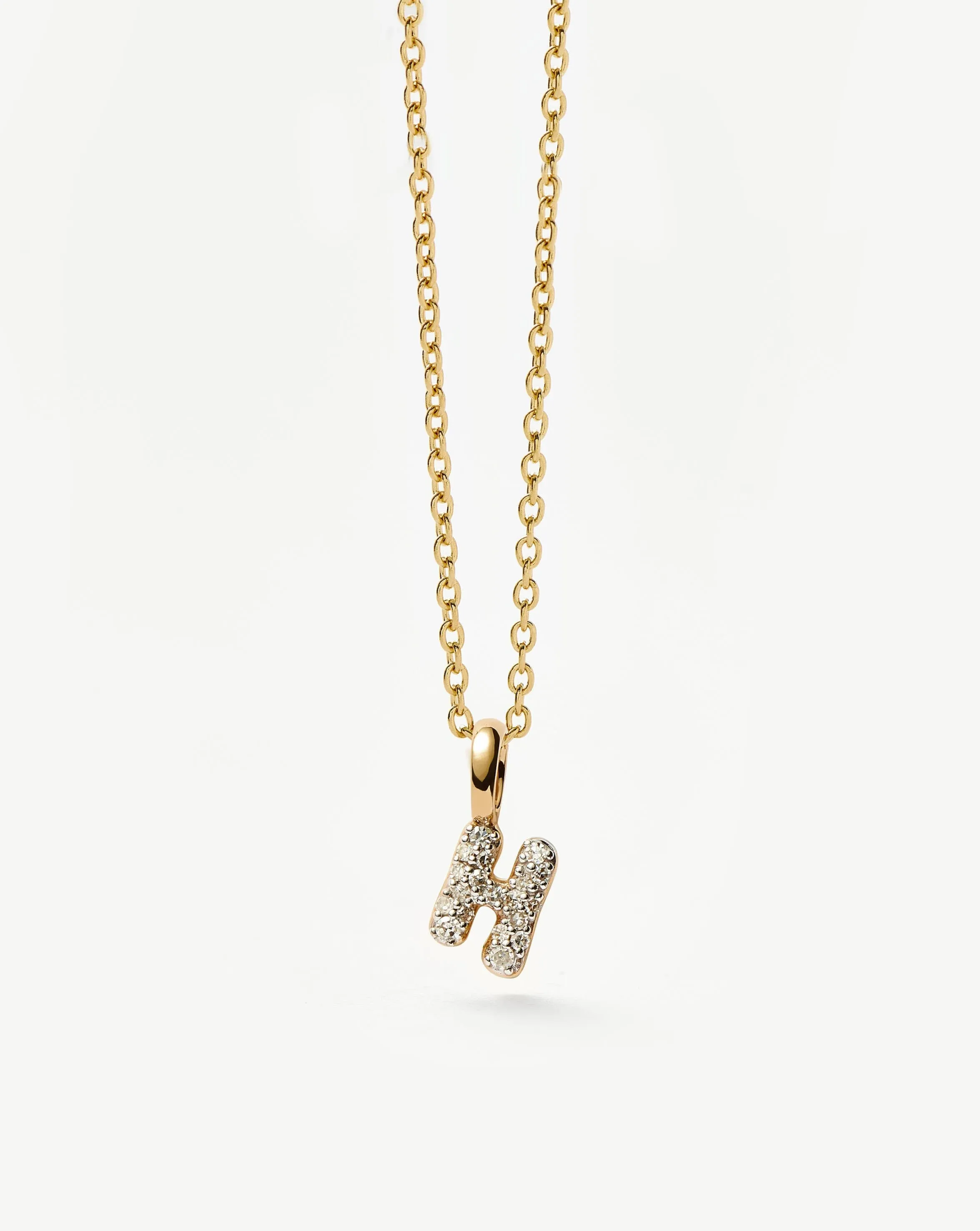 Fine Diamond Initial Mini Pendant Necklace - H | 14k Solid Yellow Gold Plated/Diamond