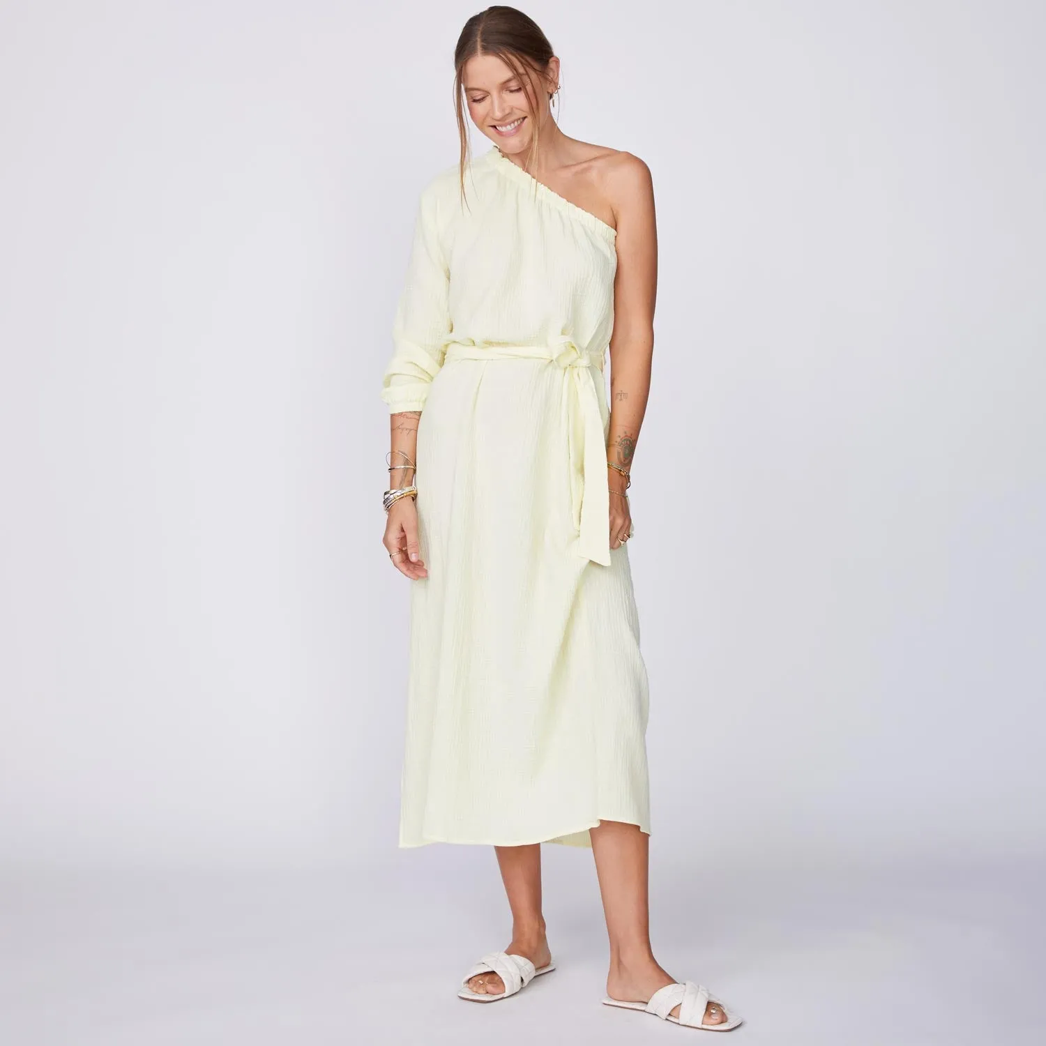 Gauze One Shoulder Dress