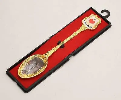 Gold Plated Spoon With I Love Tel-Aviv Logo.