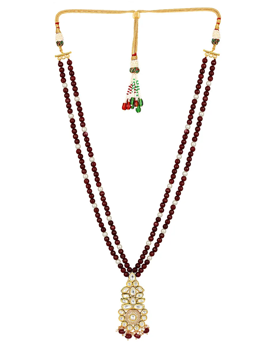 Golden and Maroon Kundan Polki Necklace Set