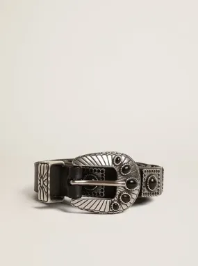 GOLDEN GOOSE Shell Belt in Black Leather