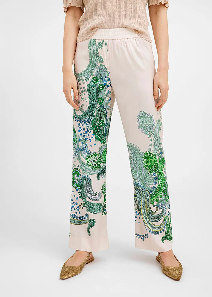 Gustav Bay wide leg pants 49004-83519 Bukser - Pastel w. Green Paisley Print