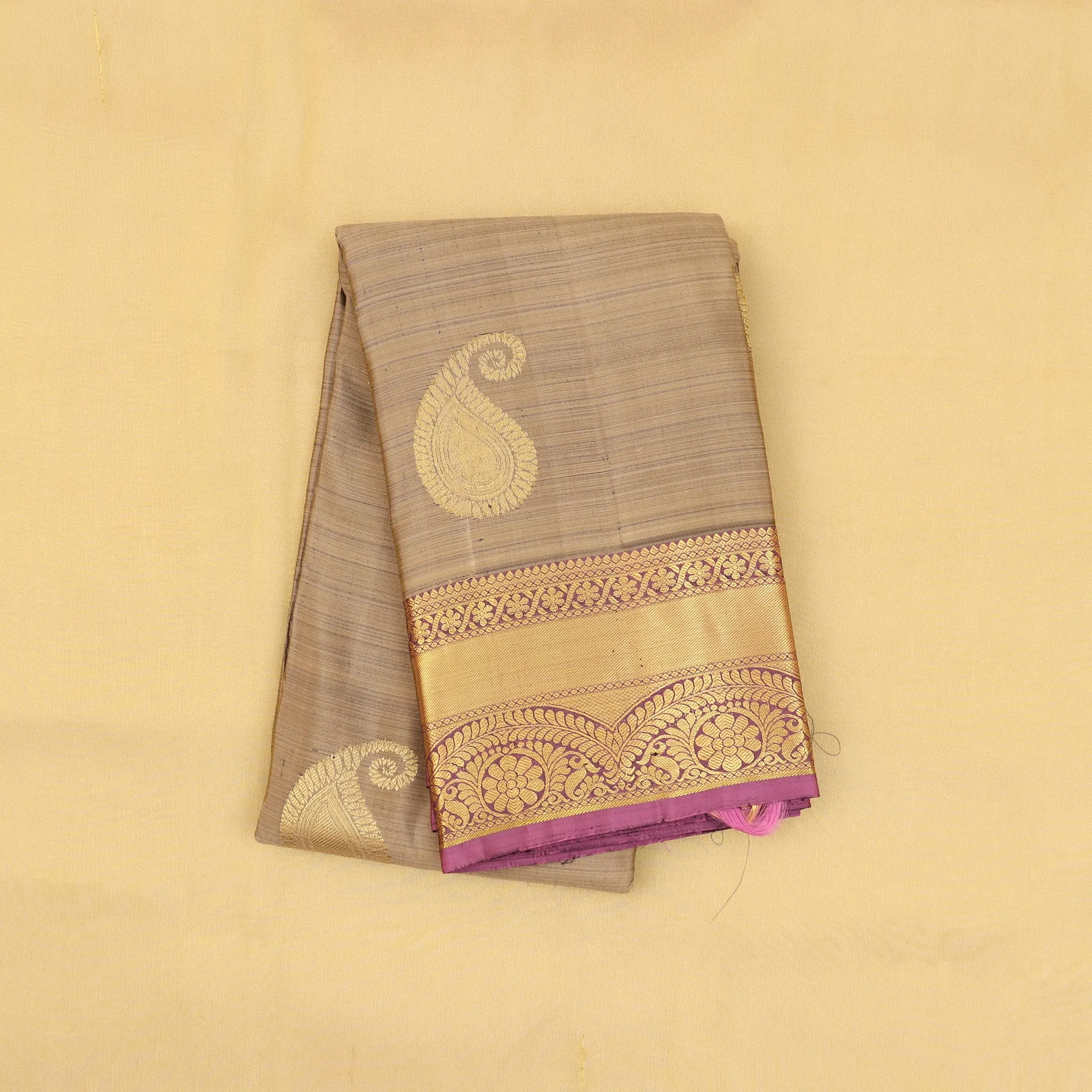 Handwoven Grey with Purple Kanjivaram Silk Saree - 385N016210DSA