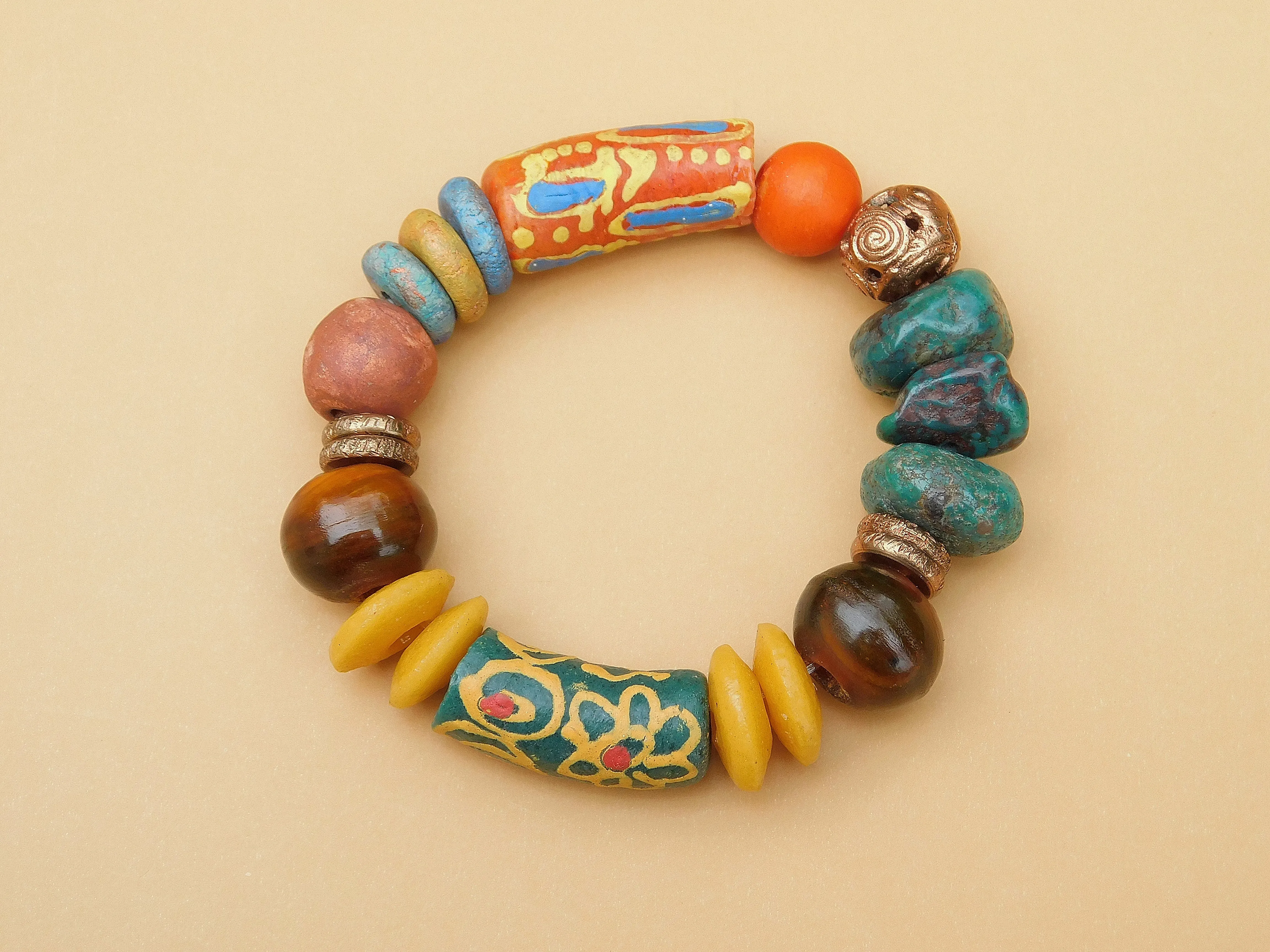 Krobo and Turquoise Bracelet