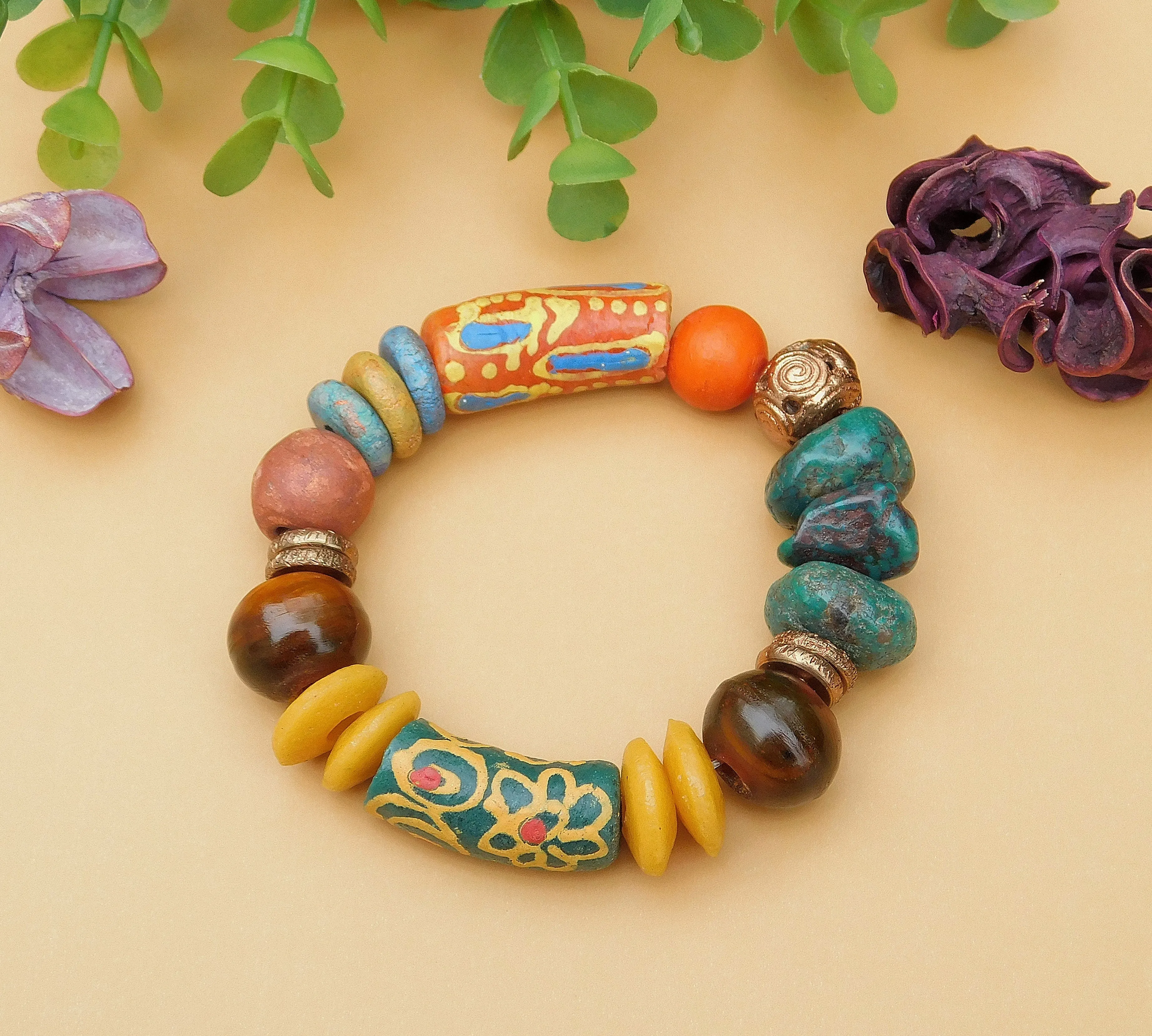 Krobo and Turquoise Bracelet