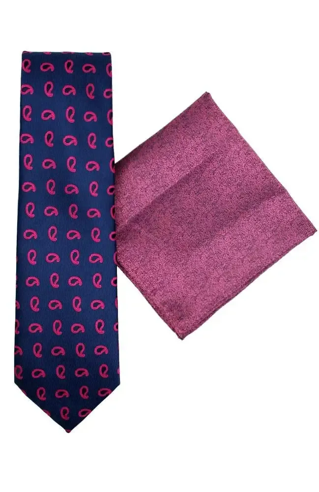 L A Smith Blue And Pink Paisley Tie And Hank Set