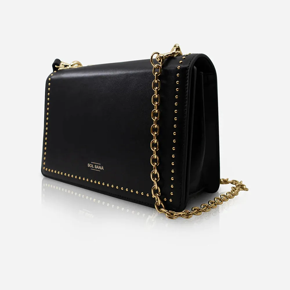 Leather Flap Bag Studded - Black / Gold