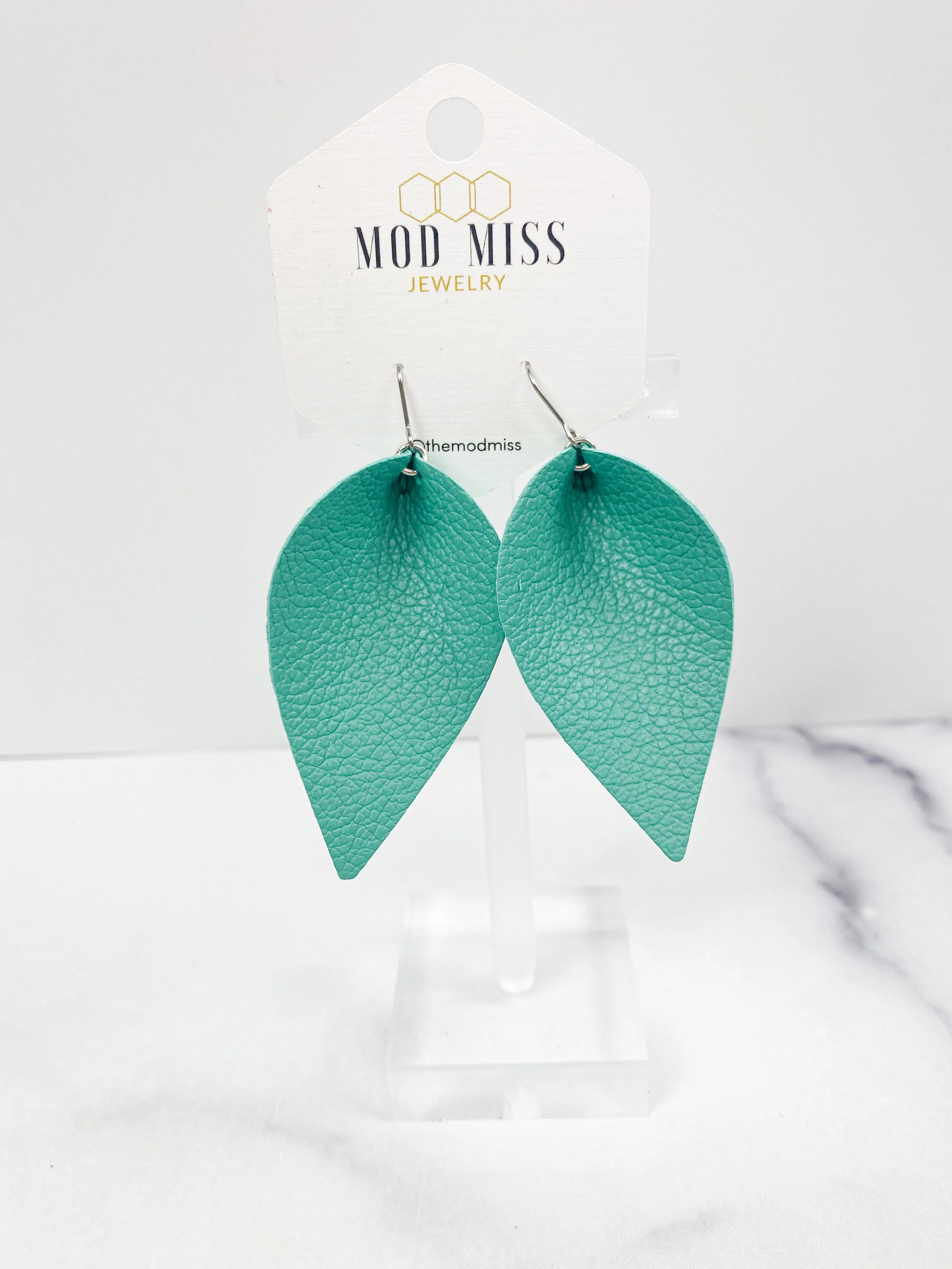 Leather Petal Earring Aqua